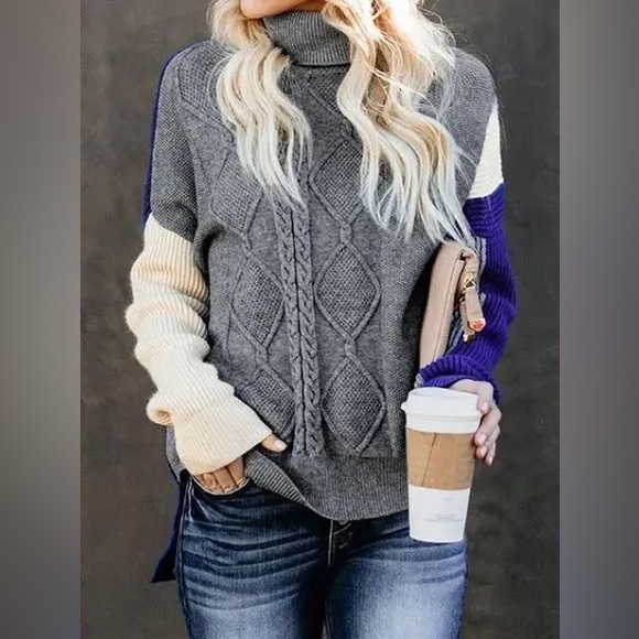 Zara Gray Cable Knit Sweater - Picture 1 of 14